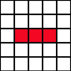 A five-by-five grid with only three squares filled horizontally