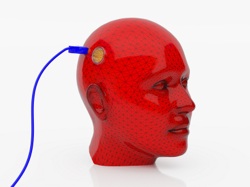 a robot head with a cable plugged in