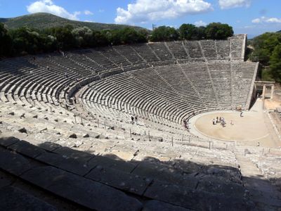 The ancient amphitheatre of Epidaurus: 
                                  By Fingalo. Creative Commons Attribution-Share Alike 2.0 Germany license