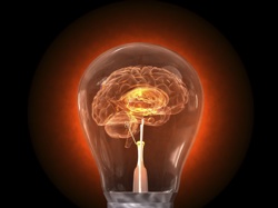 A light bulb with a brain as the filament
