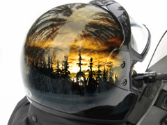 A skiddo helmet reflecting the arctic