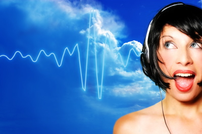 girl with music wave into her headphones