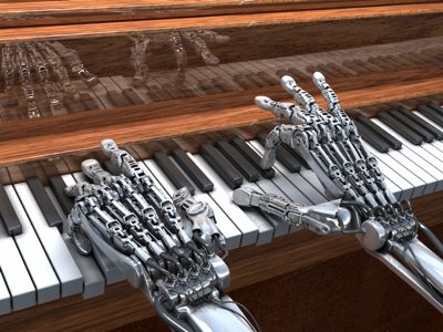 A robot plays the piano