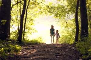 Children entering the woods