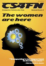 Cover of women are here issue: woman's head with coogs